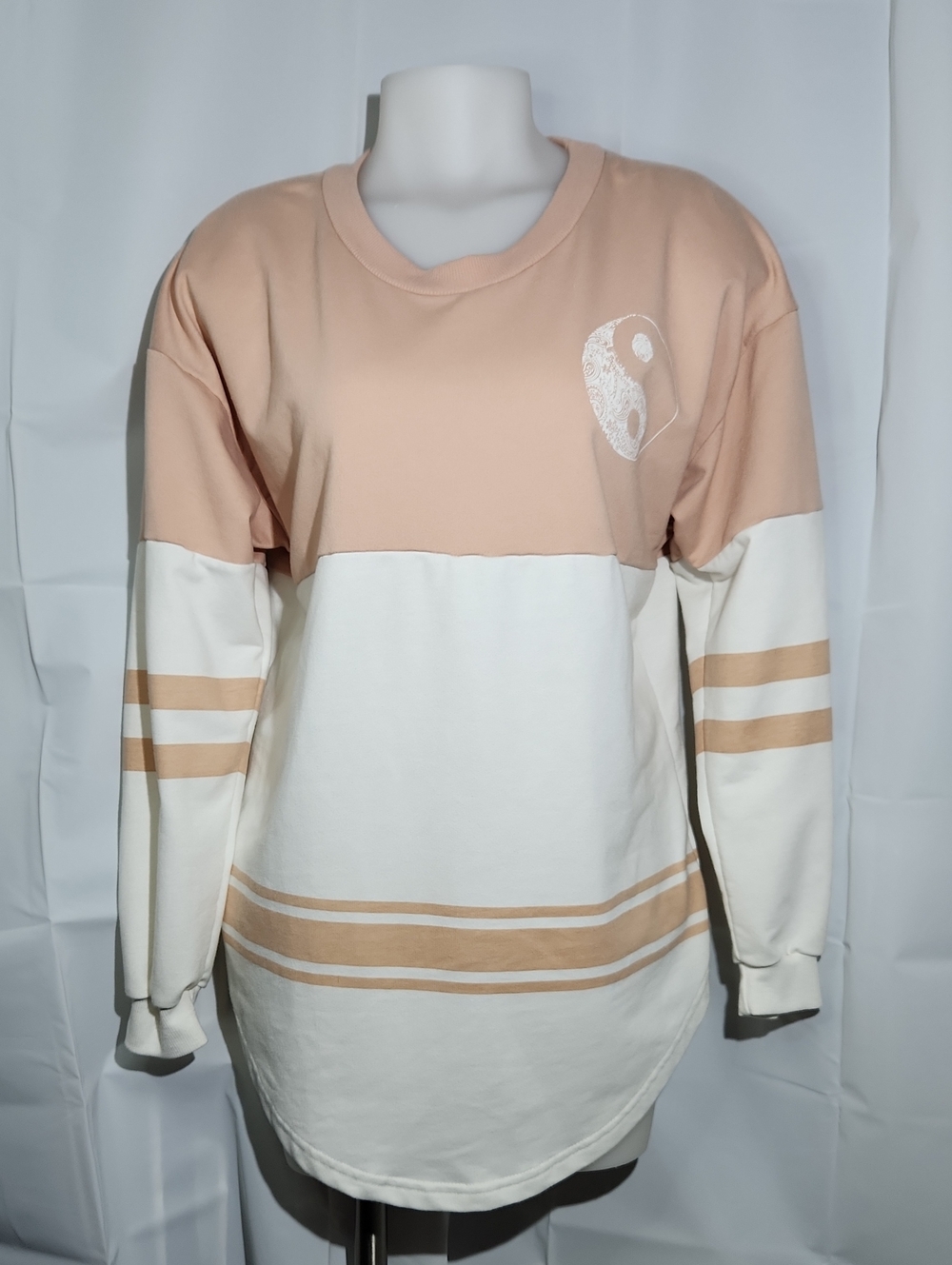 Urban Heritage Two-Tone Cream & Beige Sweatshirt "Good Vibes Only", Yin-Yang - S